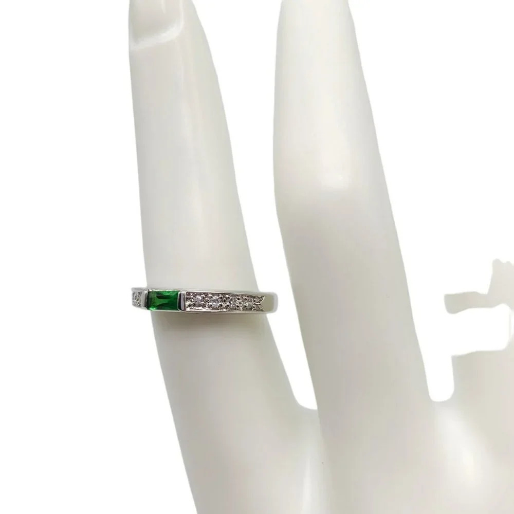 Green Rectangle Clear Rhinestone Sterling Silver … - image 2